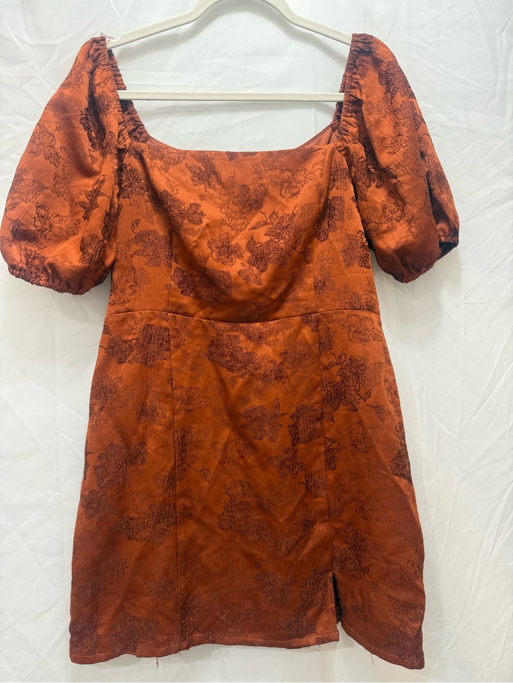 Altar'd State Burnt Orange Floral Square-Neck Mini Dress